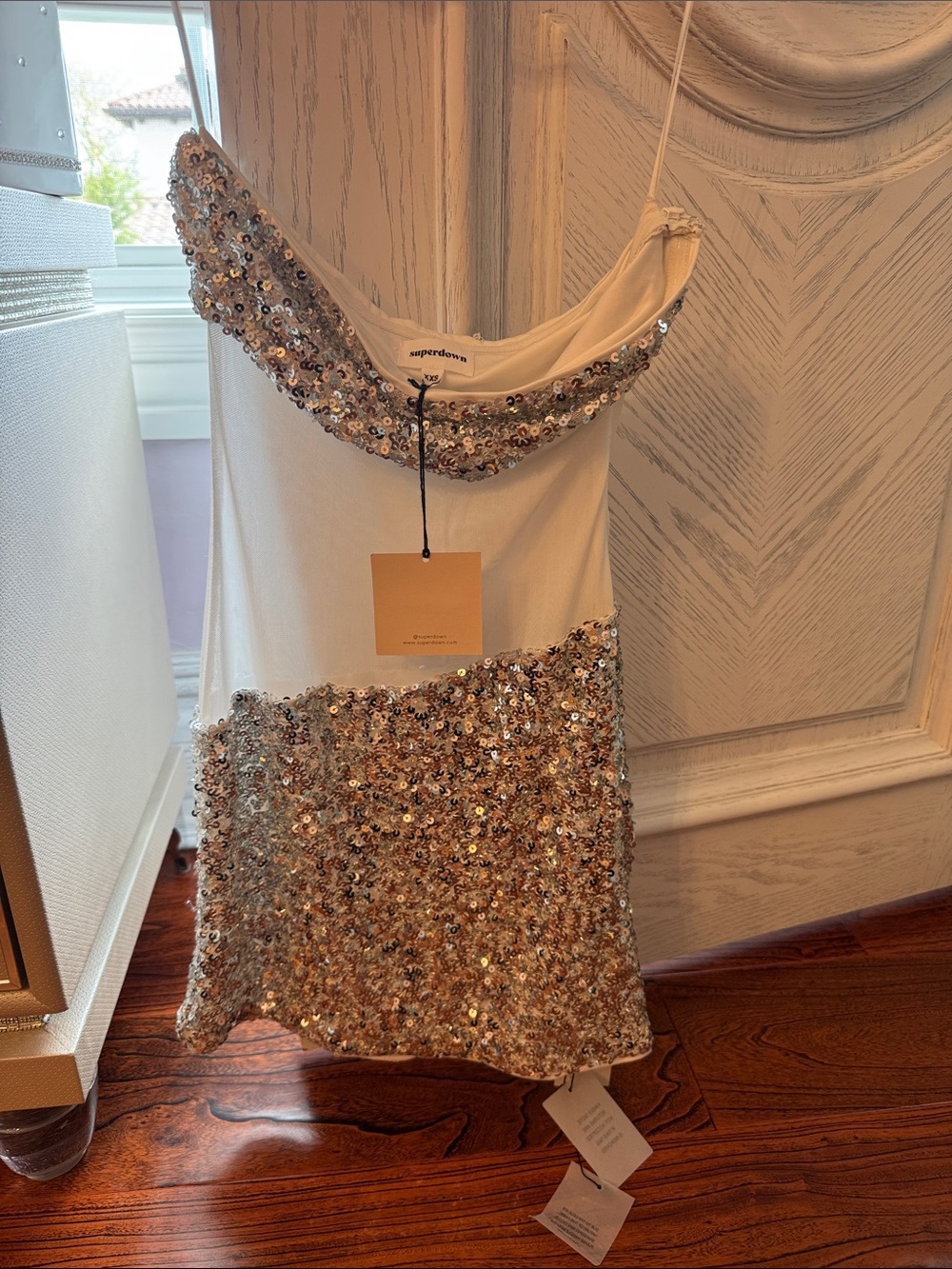 Never worn superdown White Sequin Cowl Neck Mini Dress - Picture 3 of 4